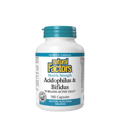 Natural Factors – Acidophilus & Bifidus Dobbelt Styrke 180 Kapsler