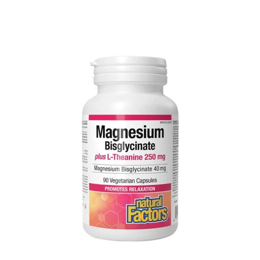 Natural Factors – Magnesium Bisglycinat 100 mg plus L-Theanin 250 mg (90 kapsler)