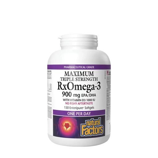 Natural Factors – RxOmega-3 med Vitamin D3 Maksimal Tredobbelt Styrke 900 mg (150 bløde kapsler)