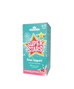 Natures Aid - Super Stars Bone Support Jordbær Milkshake Smag 60 Tyggetabletter