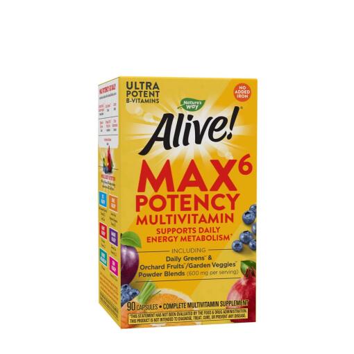 Nature's Way – Alive! Max6 Max Potency Daily Multivitamin Without Iron 90 Kapsler