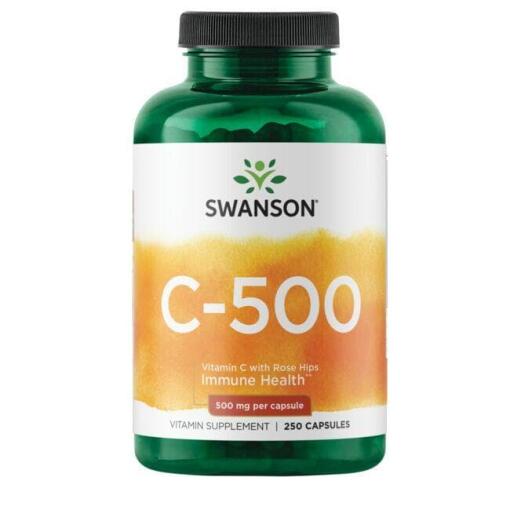 SWANSON C-vitamin 500 mg + vilde roser 250 kapsler