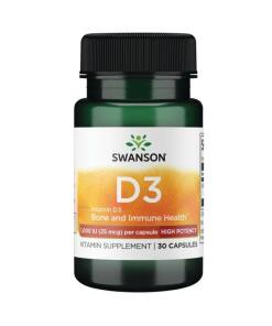 SWANSON D-vitamin D-3 1000 IE 30 kapsler