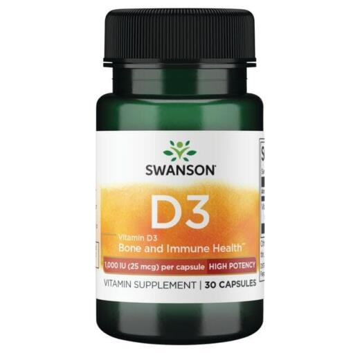 SWANSON D-vitamin D-3 1000 IE 30 kapsler
