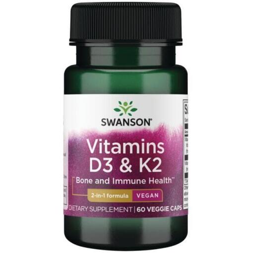 SWANSON D-vitamin D3 2000IU + K2 75mcg 60 vegetabilske kapsler