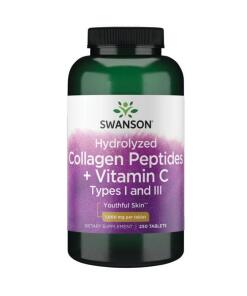 SWANSON Hydrolyseret Kollagen Type I og III + C 250 tabletter