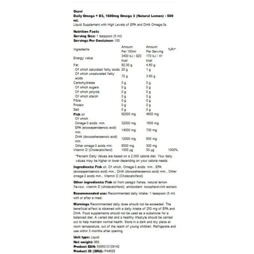 1600mg Omega 3 (Naturlig Citron) - 500 ml