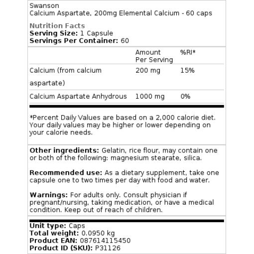 200 mg elementært calcium - 60 kapsler