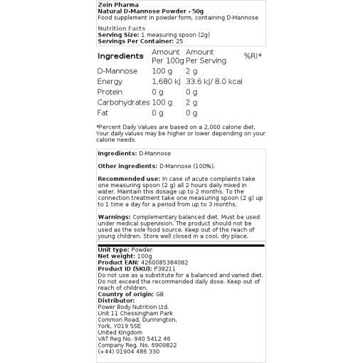 Naturalny proszek D-mannozy - 50 g - obrazek 2