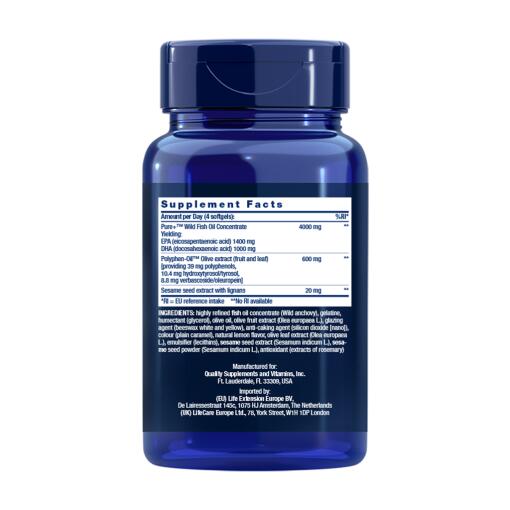 Life Extension - Super Omega-3 Plus: Olej rybny EPA/DHA z lignanami sezamu i ekstraktem z oliwek w kapsułkach miękkich - obrazek 3