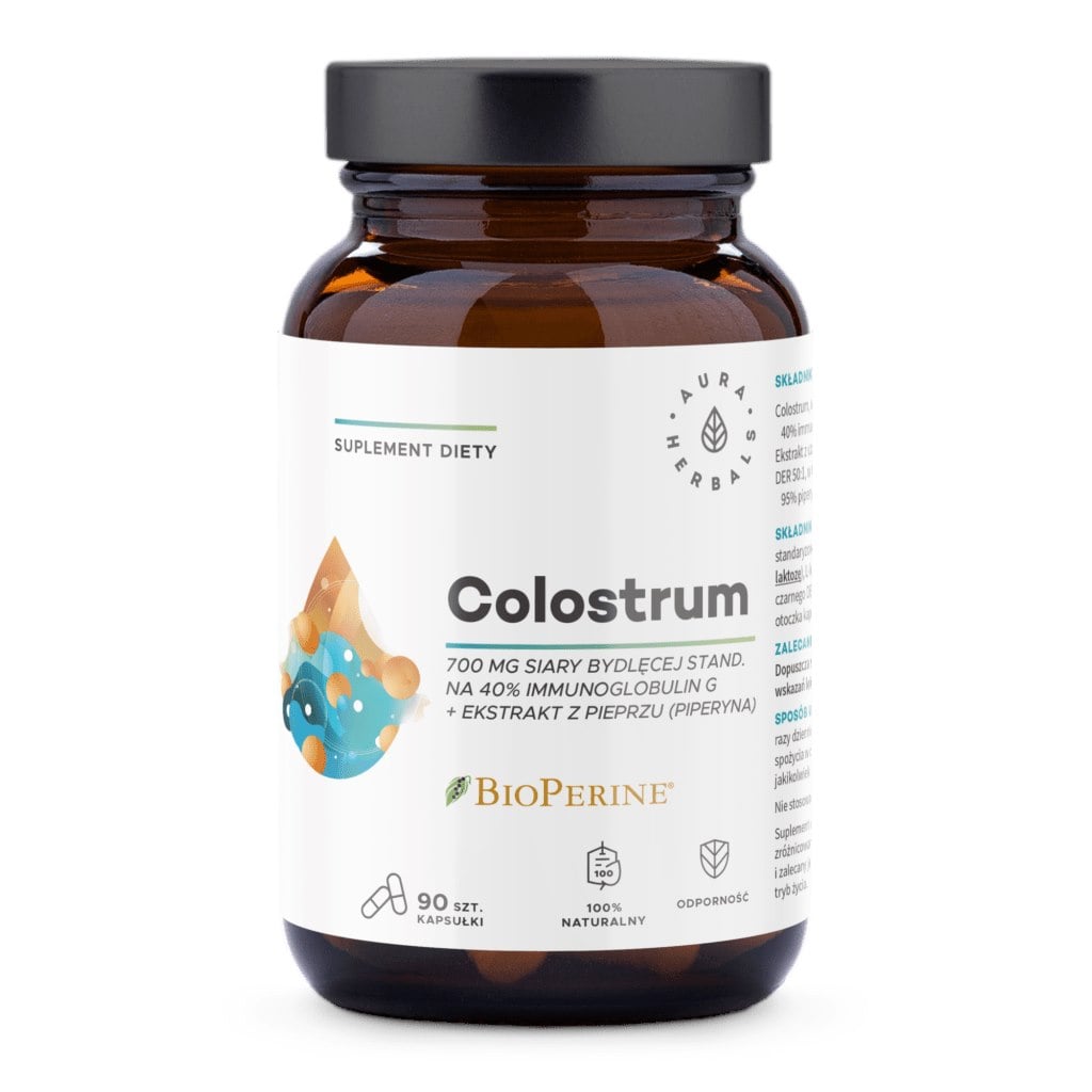 Aura Herbals - Colostrum 700 mg + BioPerine, 90 kapsułek