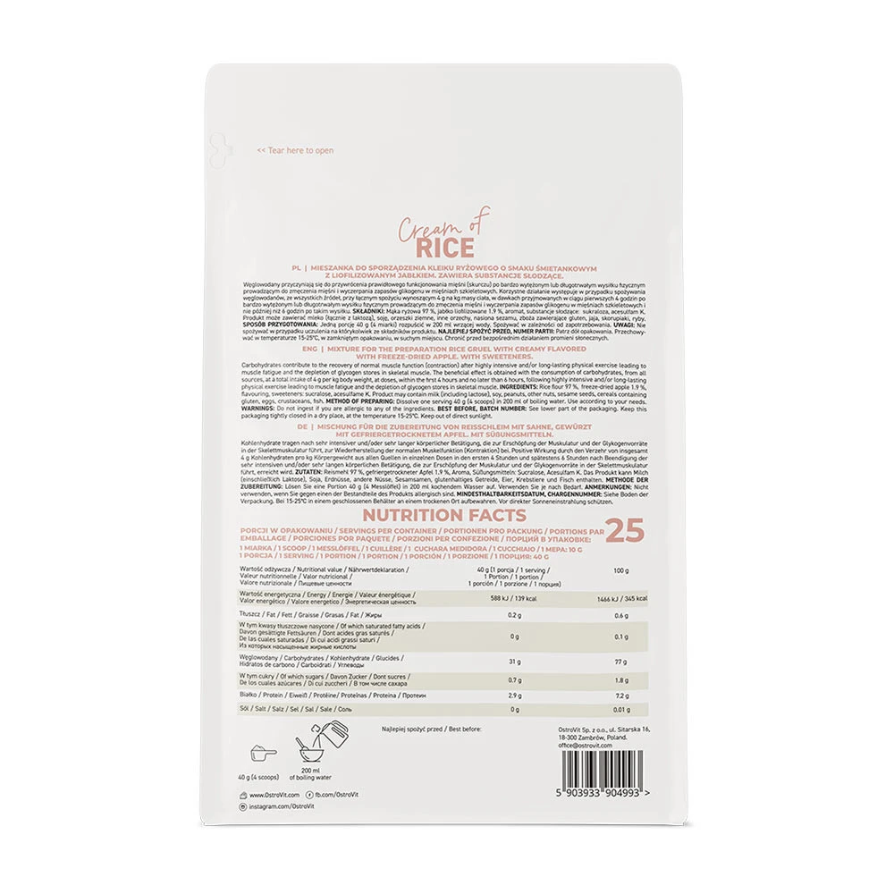 OstroVit - Krem z Ryżu, Kremowe Jabłko - 1000g - obrazek 3