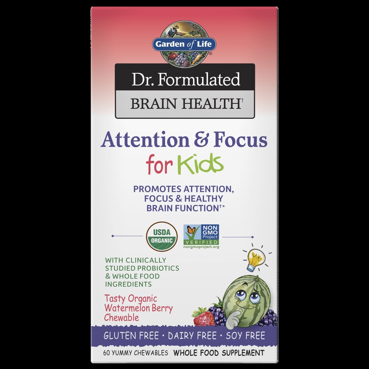 Dr. Formulated Uwaga i Skupienie dla Dzieci, Arbuzowe Jagody - 60 tabletek do żucia