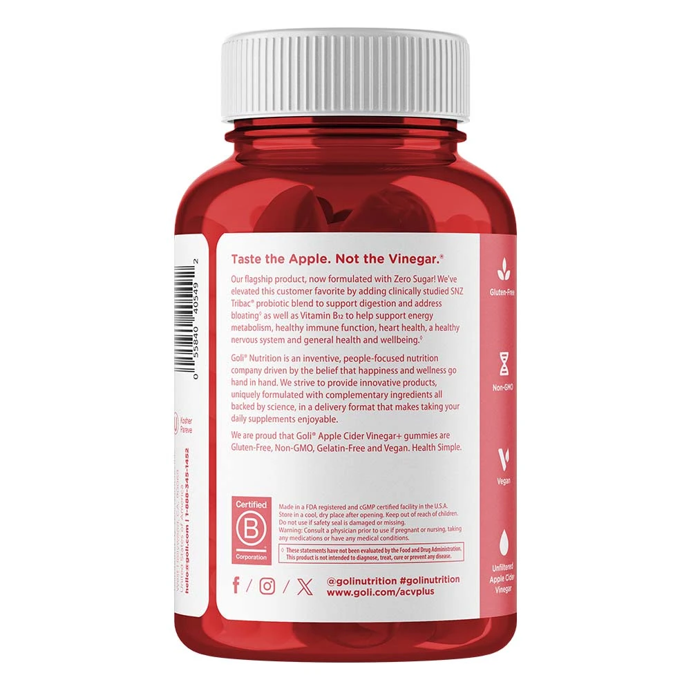 Goli Nutrition - Bezglutenowe żelki z octem jabłkowym bez cukru, 60 sztuk - obrazek 3