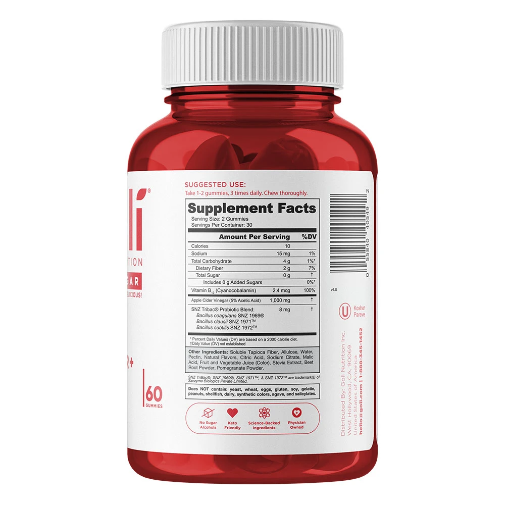 Goli Nutrition - Bezglutenowe żelki z octem jabłkowym bez cukru, 60 sztuk - obrazek 4