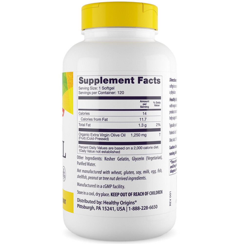 Healthy Origins - Olej z oliwek 1250 mg, 120 kapsułek miękkich - obrazek 3