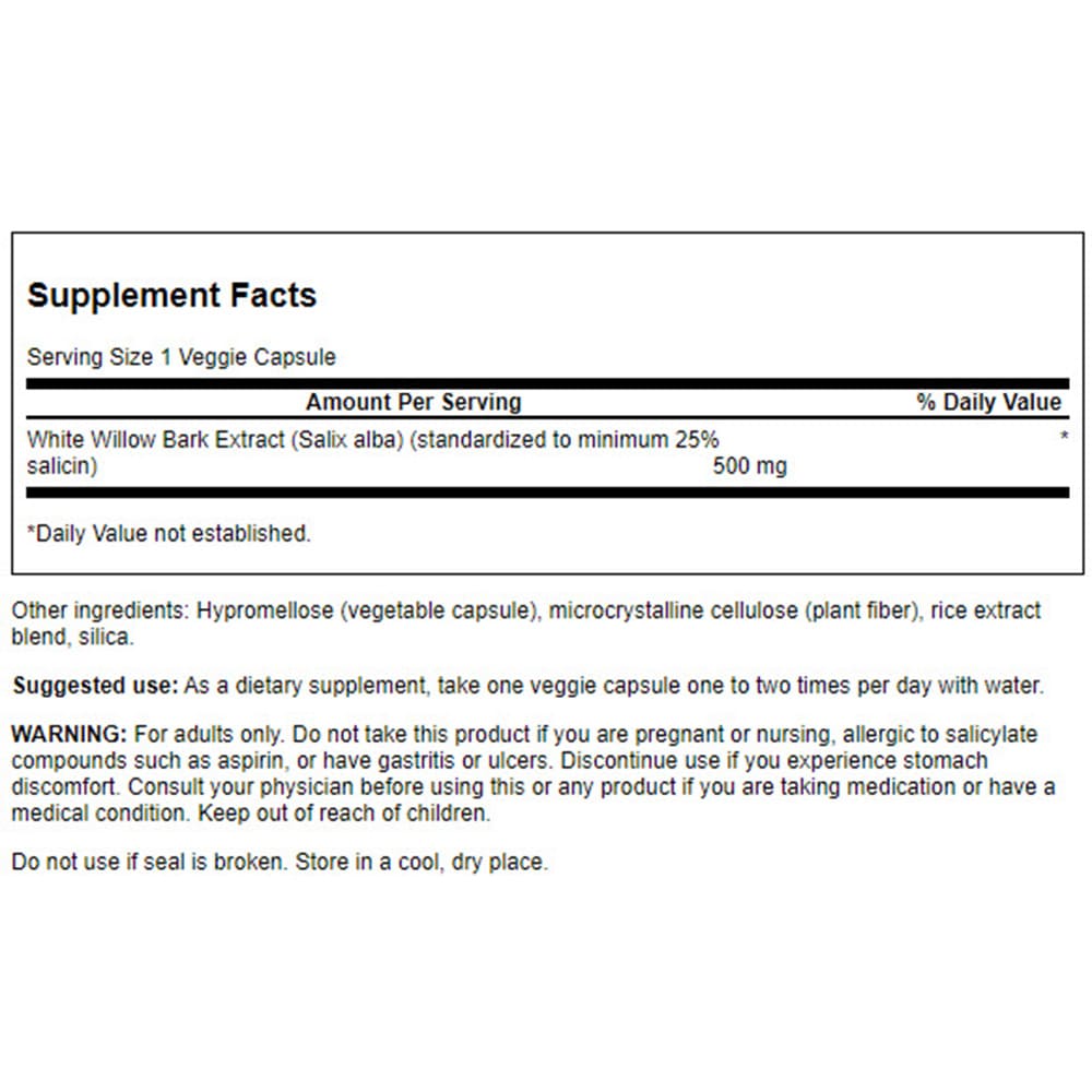 Biały ekstrakt z kory wierzby, 500 mg - 60 wegańskich kapsułek - obrazek 4