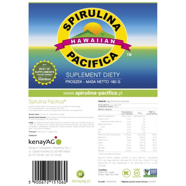 Kenay - Spirulina Pacyficzna w Proszku (180 g / 6,3 oz.)
