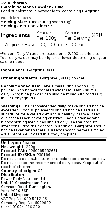 L-arginina w proszku - 180g - obrazek 2