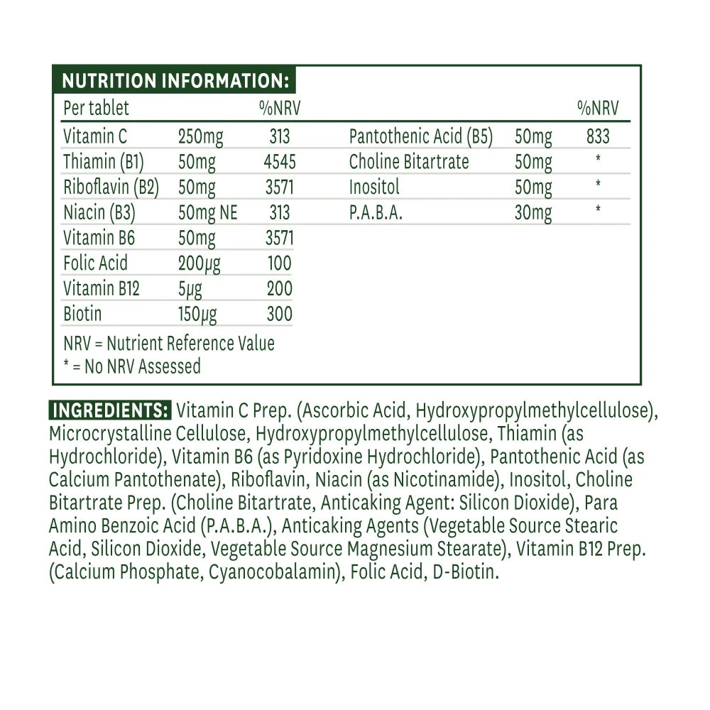 Natures Aid - Kompleks B-50 z witaminą C (30 tabletek) - obrazek 2