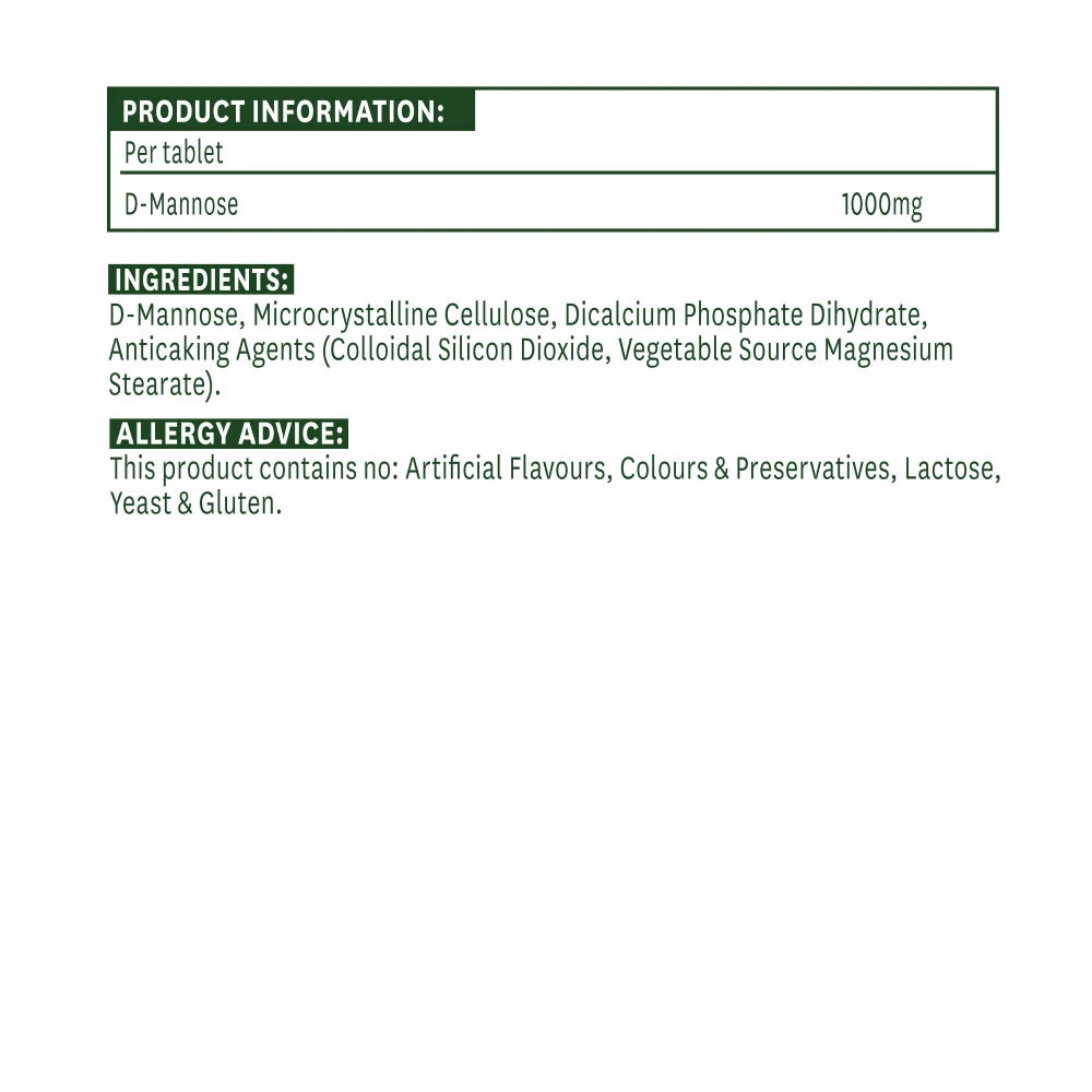 Natures Aid - D-Mannoza 1000 mg (60 tabletek) - obrazek 2