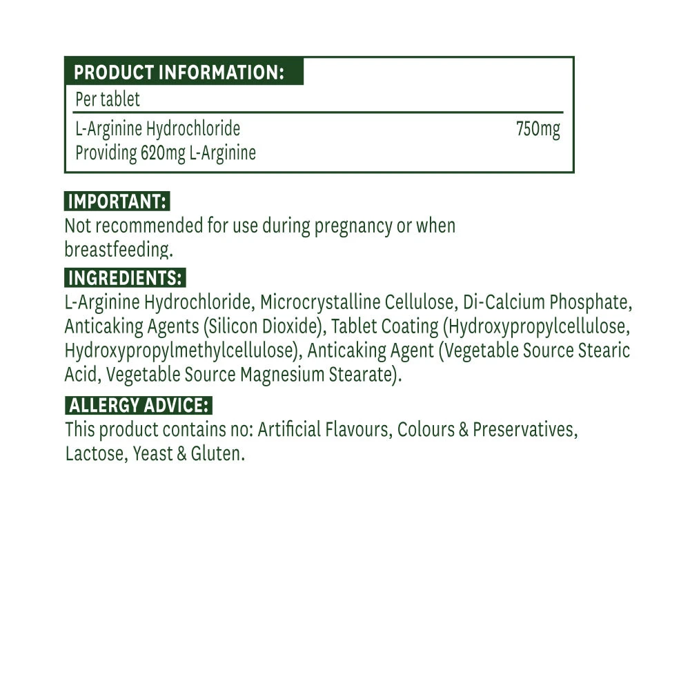 Natures Aid - L-arginina HCl (90 tabletek) - obrazek 2