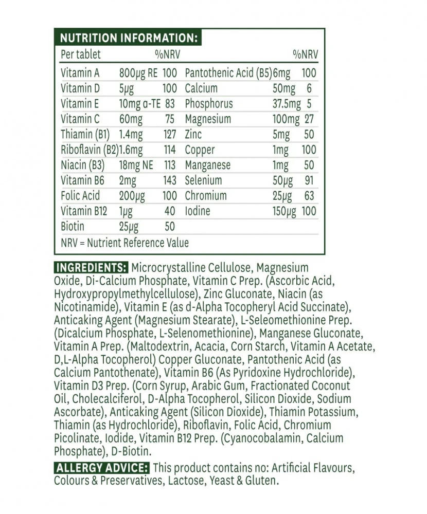 Natures Aid - Wielowitaminowy suplement diety bez żelaza (60 tabletek) - obrazek 2