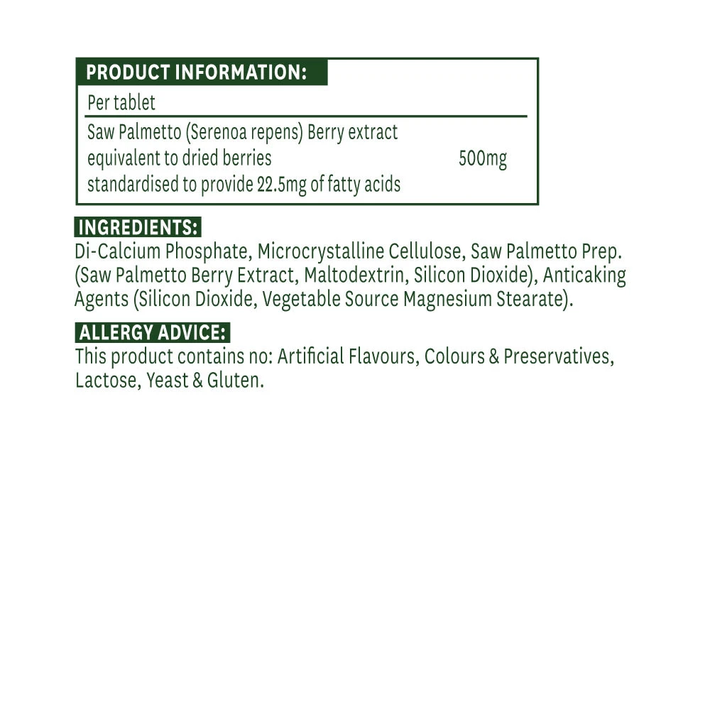 Natures Aid - Standaryzowany ekstrakt z palmy sabałowej 500 mg (90 tabletek) - obrazek 2