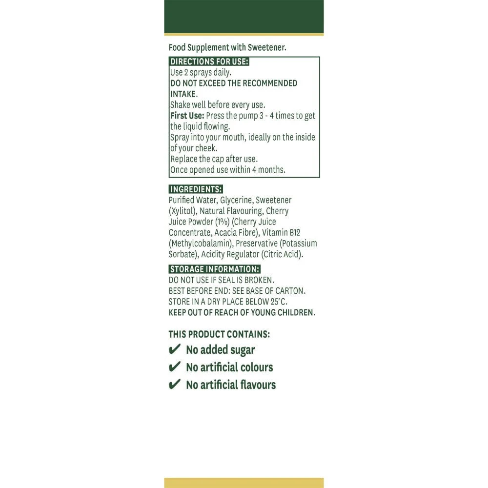 Natures Aid - Codzienny spray doustny z witaminą B12 Natures Aid (30 ml, wiśniowy) - obrazek 3