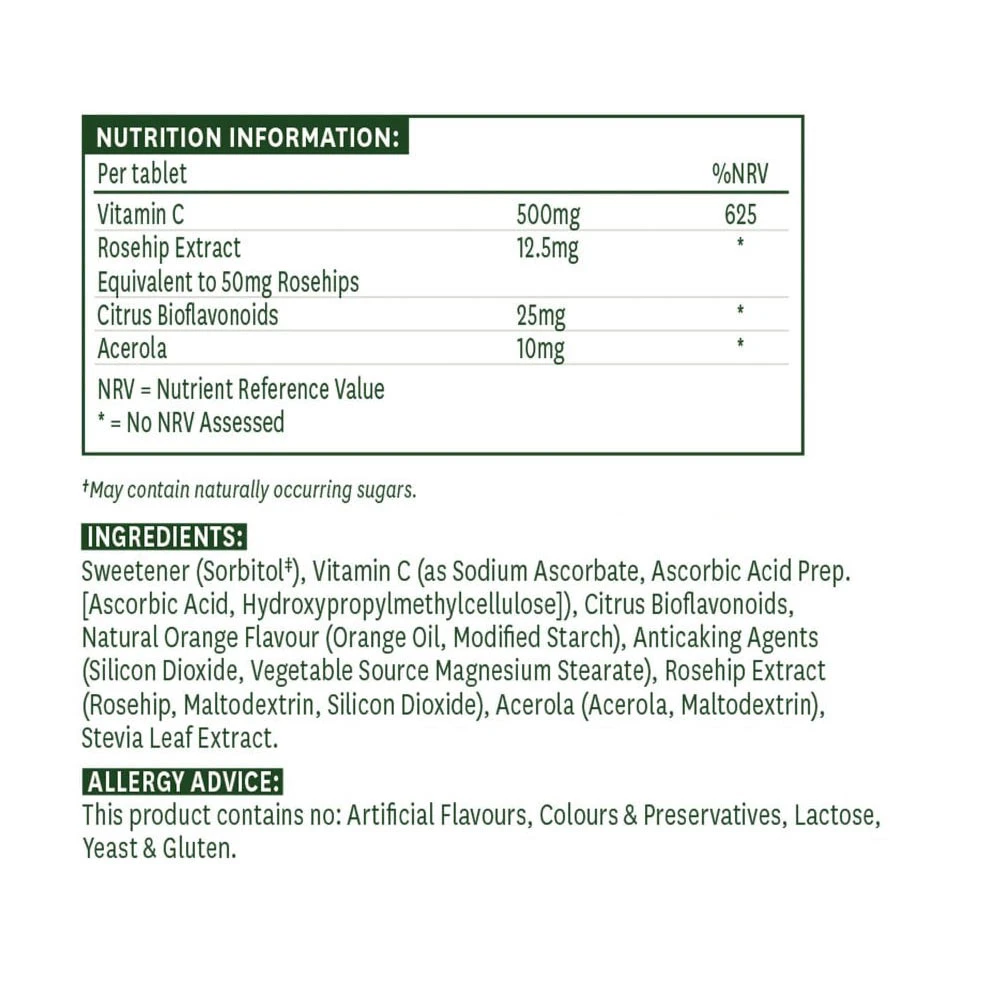 Natures Aid - Witamina C 500 mg do żucia o smaku pomarańczowym (100 tabletek) - obrazek 2
