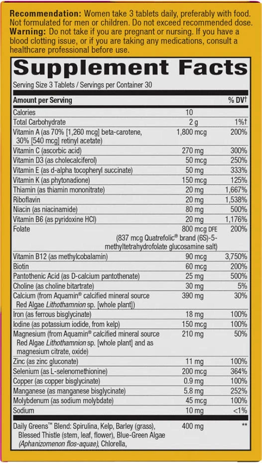 Nature's Way - Alive!® Max3 Potency - Wieloskładnikowy suplement diety dla kobiet (90 tabletek) - obrazek 2