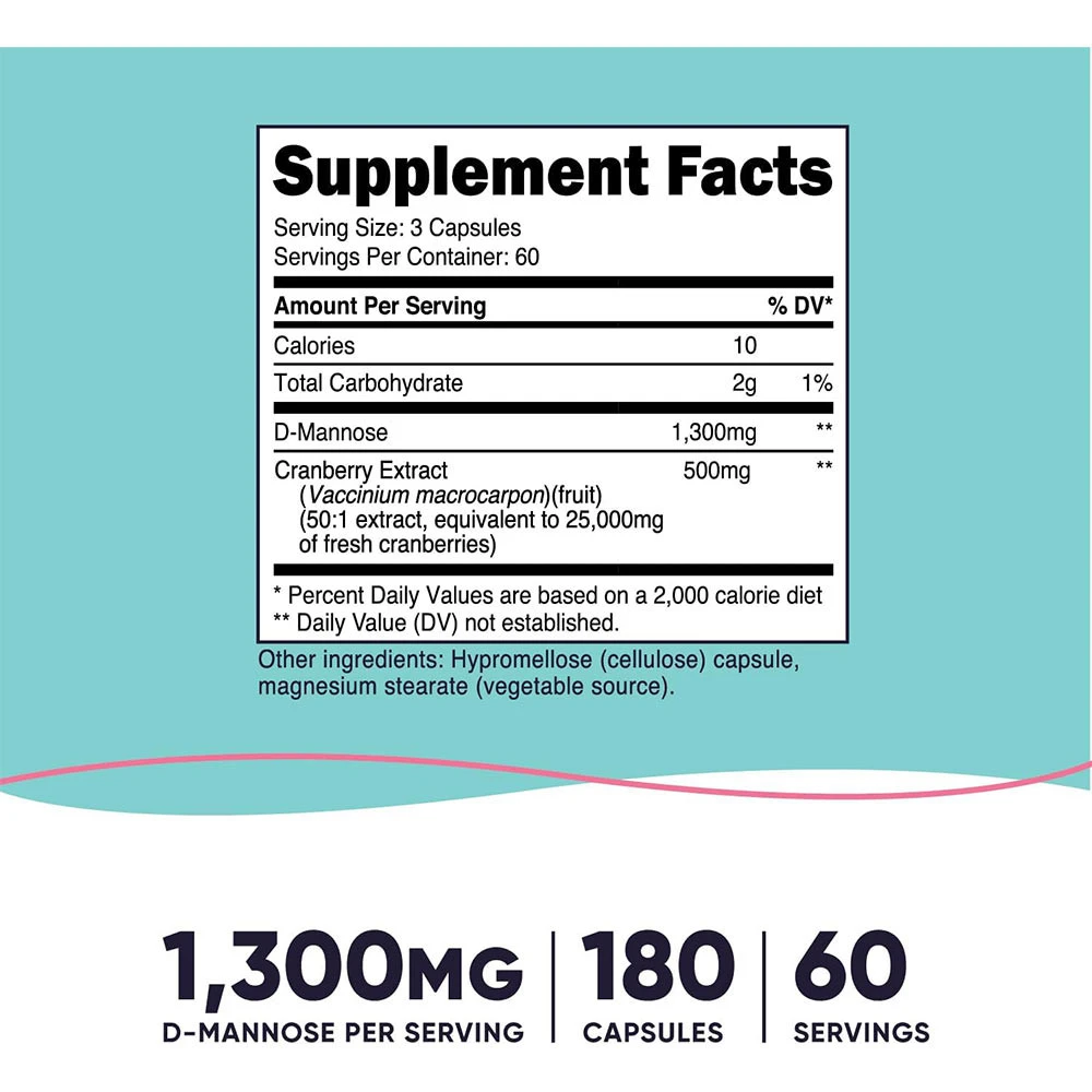 Nutricost - D-mannoza z ekstraktem żurawiny dla kobiet 1300 mg (180 kapsułek) - obrazek 2