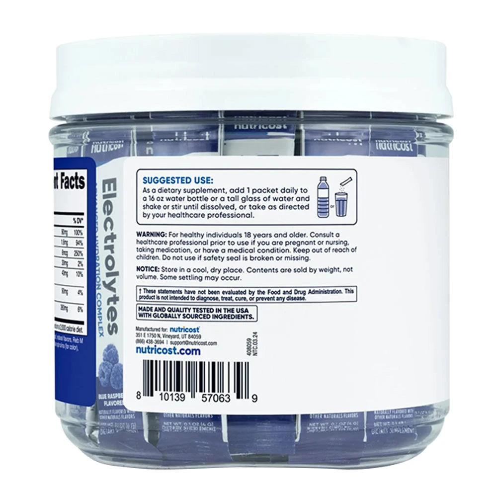 Nutricost - Elektrolity Nutricost w saszetkach nawadniających (156 g, niebieska malina) - obrazek 3