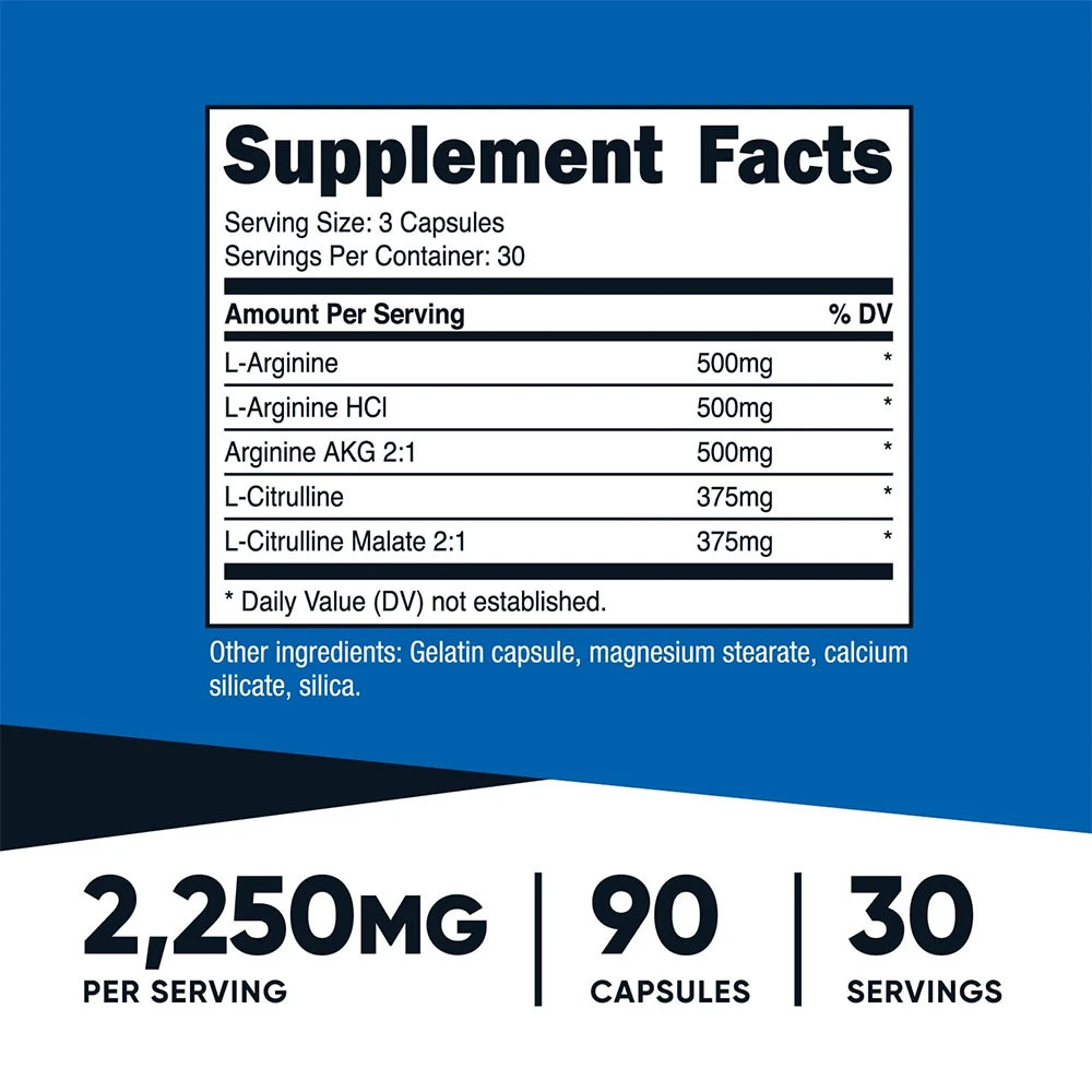 Nutricost - Wzmacniacz Tlenku Azotu 750 mg (90 Kapsułek) - obrazek 2