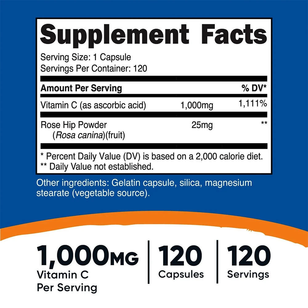Nutricost - Kapsułki z witaminą C i dziką różą Nutricost (120 kapsułek) - obrazek 2