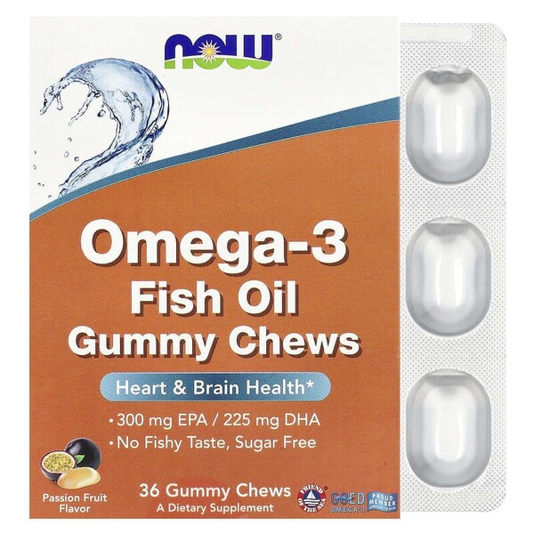 NOW Foods - Żelki z olejem rybnym Omega-3, smak marakuja - 36 żelek