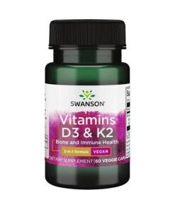 SWANSON Witamina D3 2000IU + K2 75mcg 60vcaps
