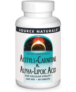 Source Naturals acetyl-L-karnityna i kwas alfa-liponowy 650mg 60 tabletek wegetariańskich