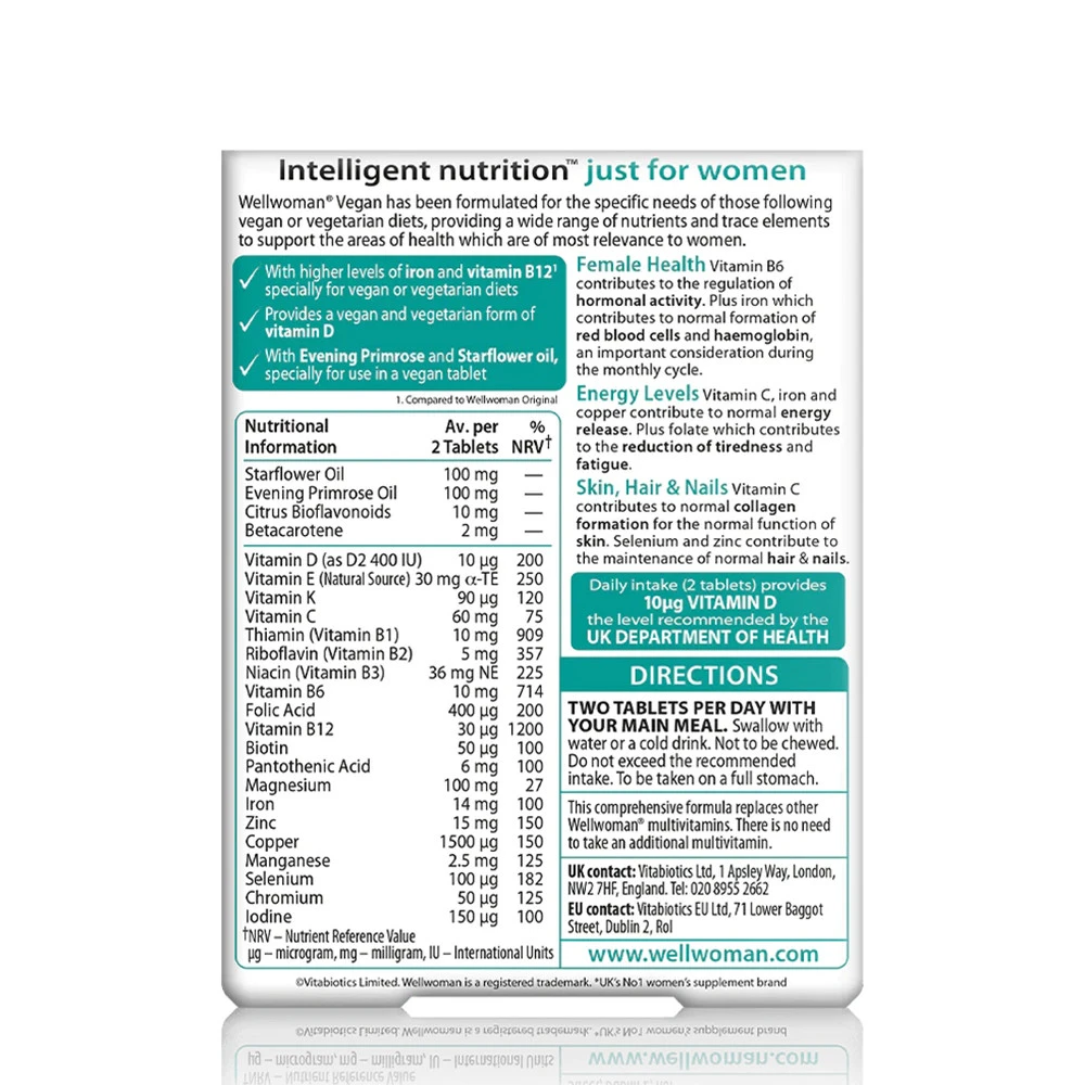 Vitabiotics - Wellwoman Vegan (60 tabletek) - obrazek 2