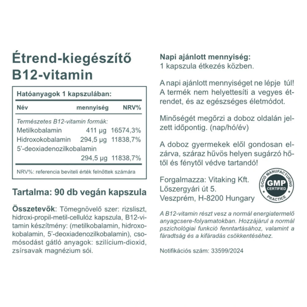Vitaking - Aktywna witamina B12 1000 mcg (90 kapsułek) - obrazek 2