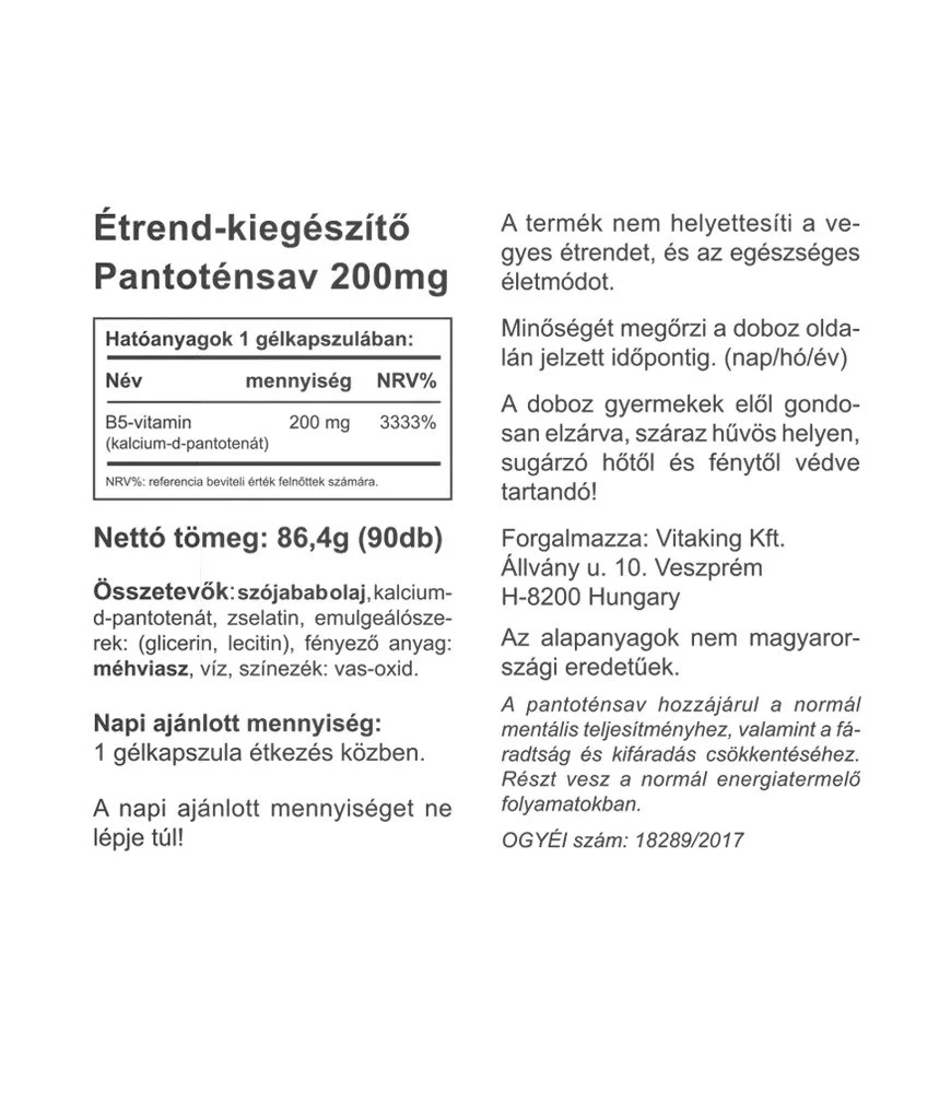 Vitaking - Kwas pantotenowy B5 200 mg (90 kapsułek miękkich) - obrazek 2