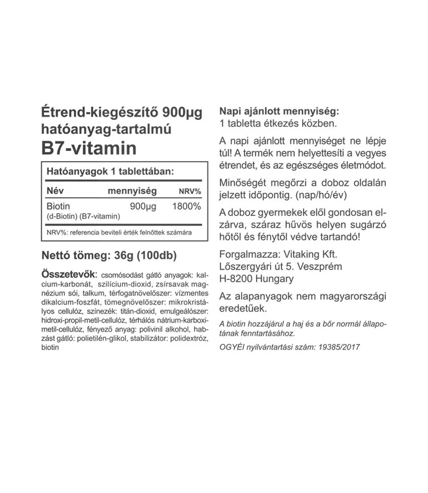 Vitaking - Biotyna B7 900 mcg (100 tabletek) - obrazek 2