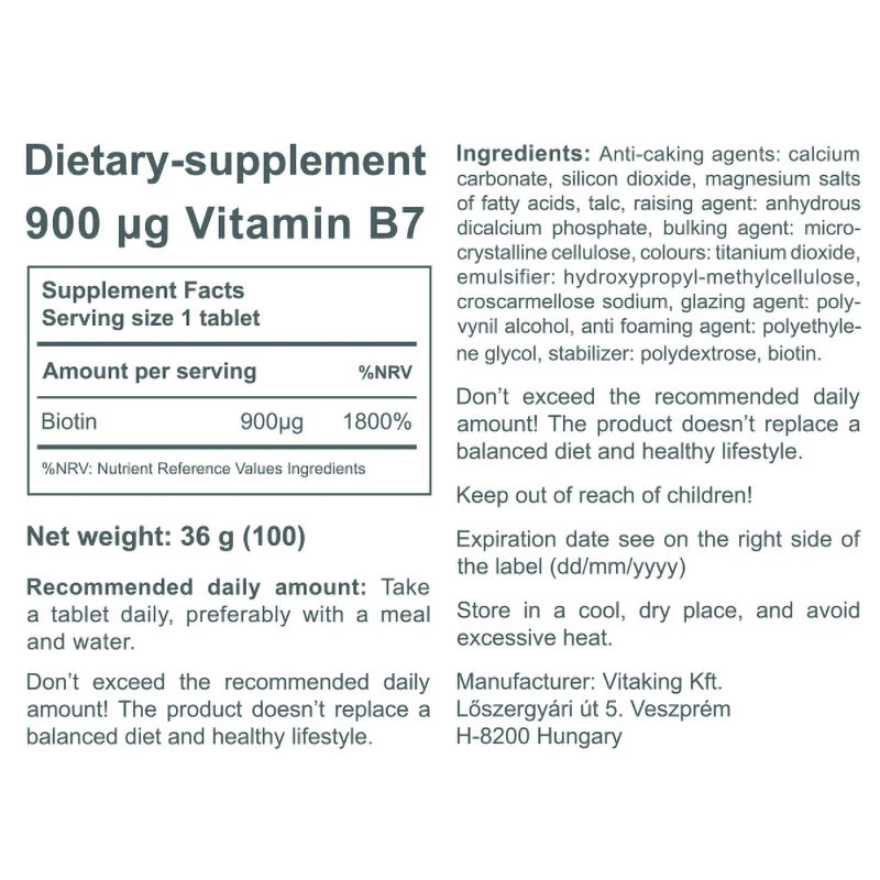 Vitaking - Biotyna B7 900 mcg (100 tabletek) - obrazek 3