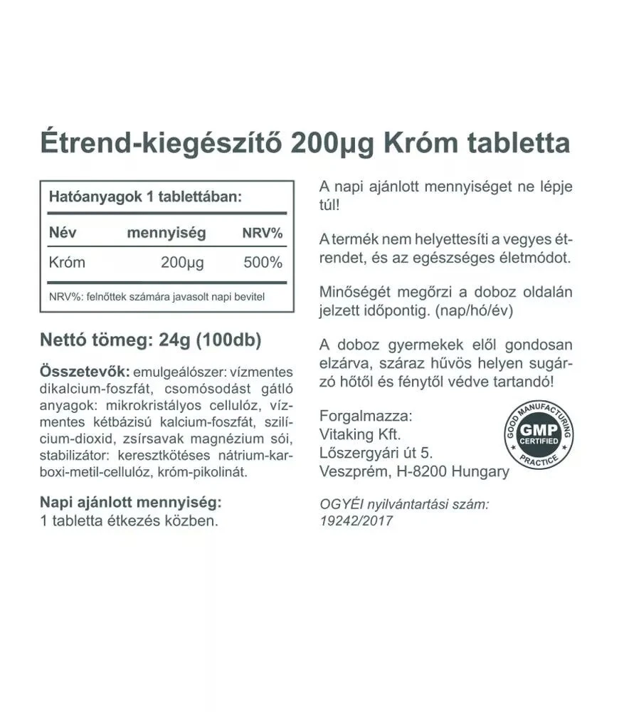 Vitaking - Chrom 200 mcg (100 tabletek) Vitaking - obrazek 2
