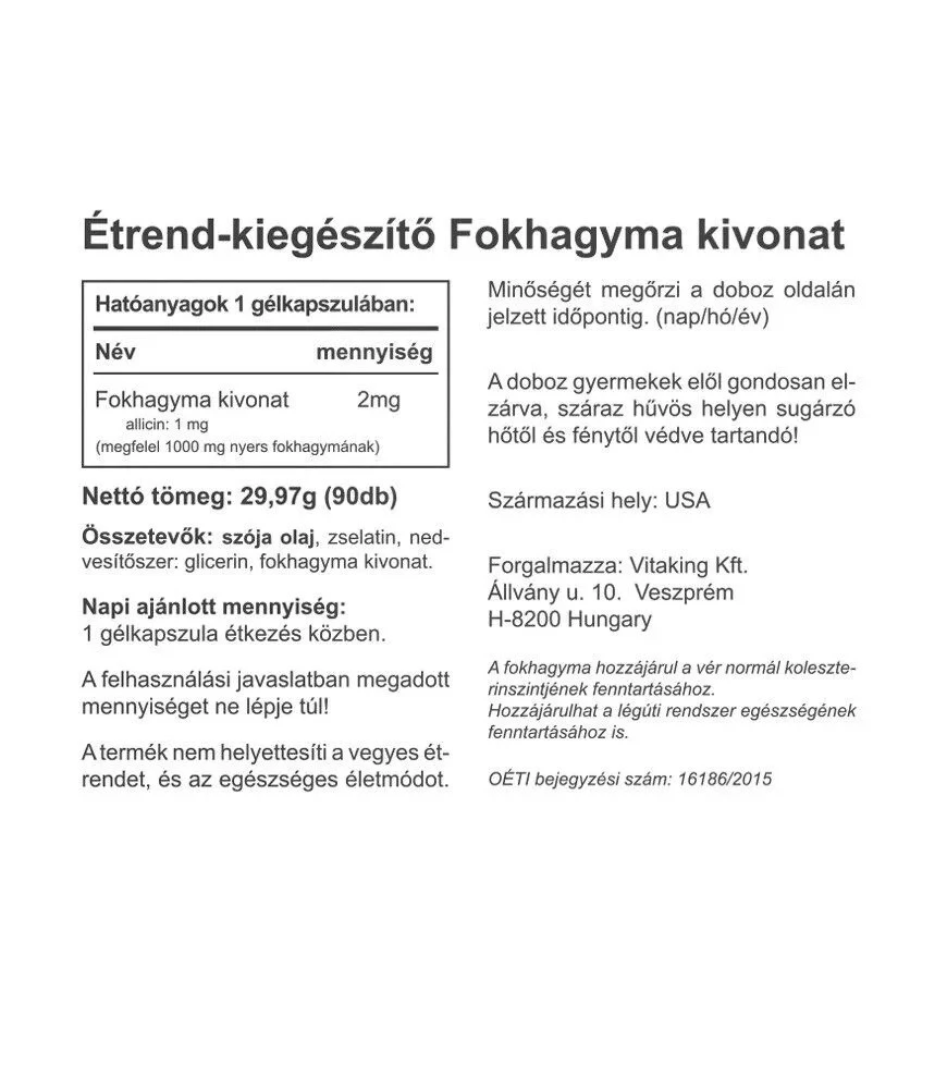 Vitaking - Olejek czosnkowy z allicyną 15 mg (90 kapsułek miękkich) - obrazek 2