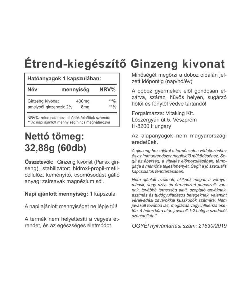 Vitaking - Ekstrakt z żeń-szenia 100 mg (60 kapsułek) - obrazek 2