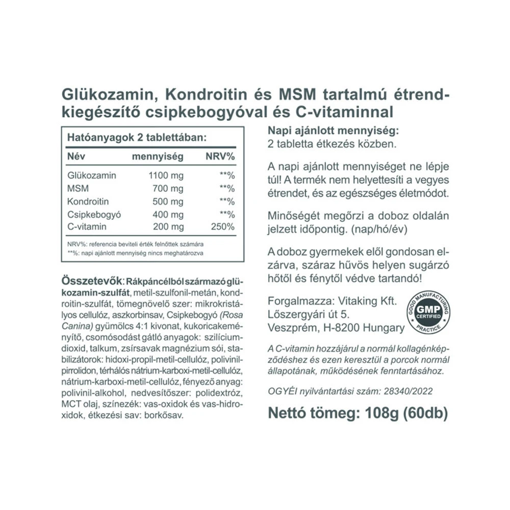 Vitaking - Formuła na stawy: Glukozamina + Chondroityna + MSM (60 tabletek) - obrazek 2