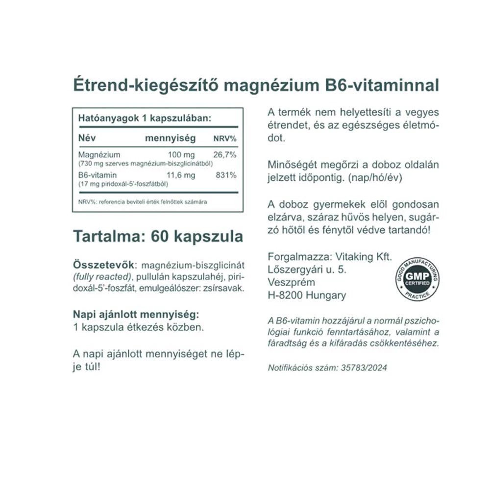 Vitaking - Magnez Bisglicynian z Witaminą B6 (P5P) (60 kapsułek) - obrazek 2