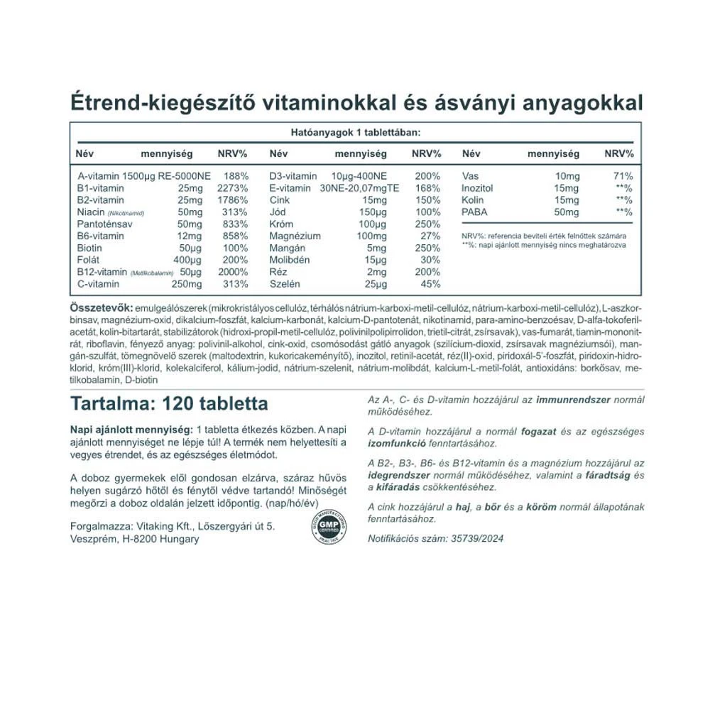 Vitaking - Mega-1 Multivitamin (120 tabletek) - obrazek 2