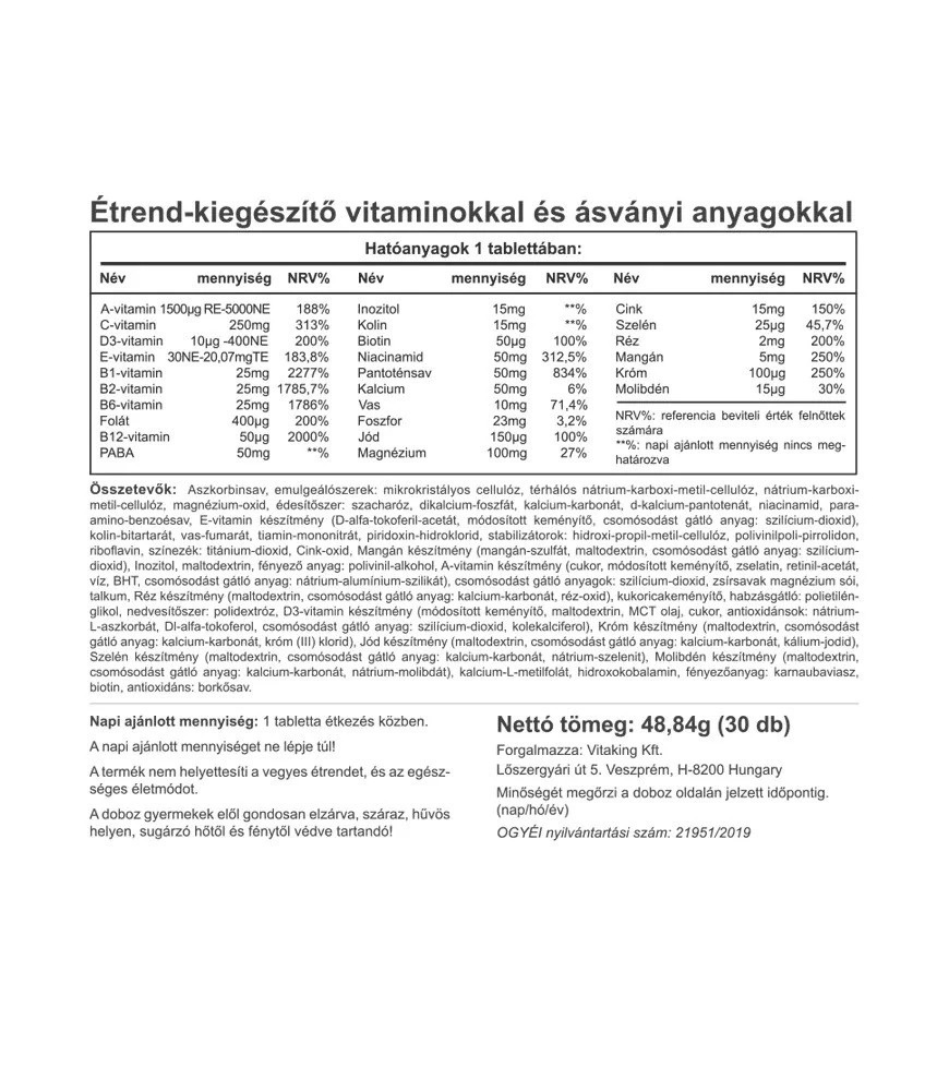 Vitaking - Mega-1 Multivitamin (30 tabletek) - obrazek 2
